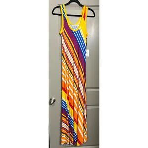 Calvin Klein Yellow Orange Multi-Stripe Midi Dress